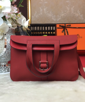 에르메스 할잔백31 레드 은장 소가죽